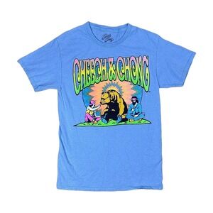 Cheech & Chong Graphic T-Shirt Mens Small Blue Excellent Bear Psychedelic Tee